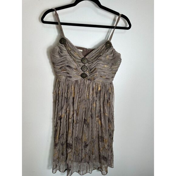 Stunning Muse by Boston Proper Boho Gold Sparkly Mini Dress Size 4 - Picture 1 of 4
